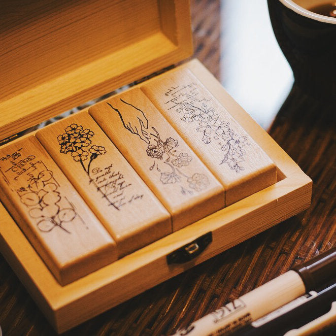 Falling Flowers Wooden Stamp Set