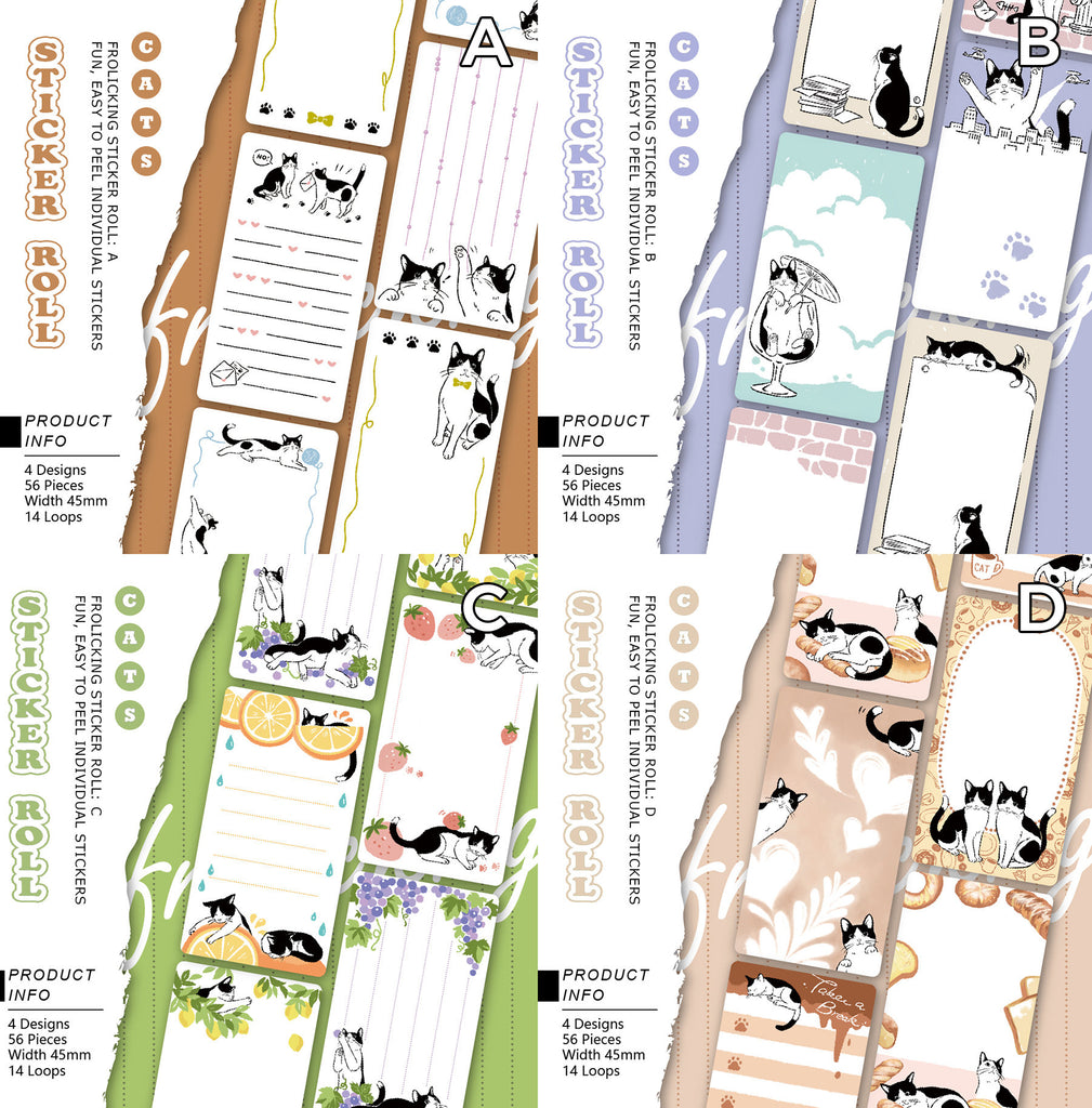 Frolicking Cats Sticker Label Roll