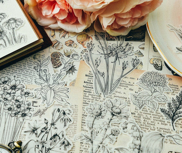 Translucent Flower Etchings Stickers Pack