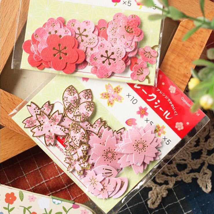 Cherry Blossoms Gold Foil Stickers Pack