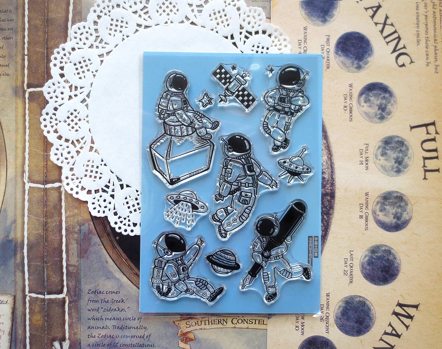 Astronaut and Stationery Acrylic Stamp Set
