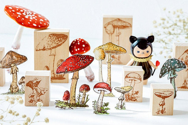 Mushroom Etchings Wooden Stamp