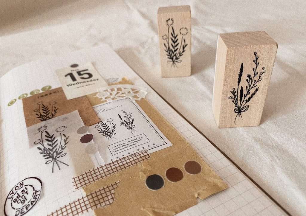Flower Etchings Wooden Stamp Set