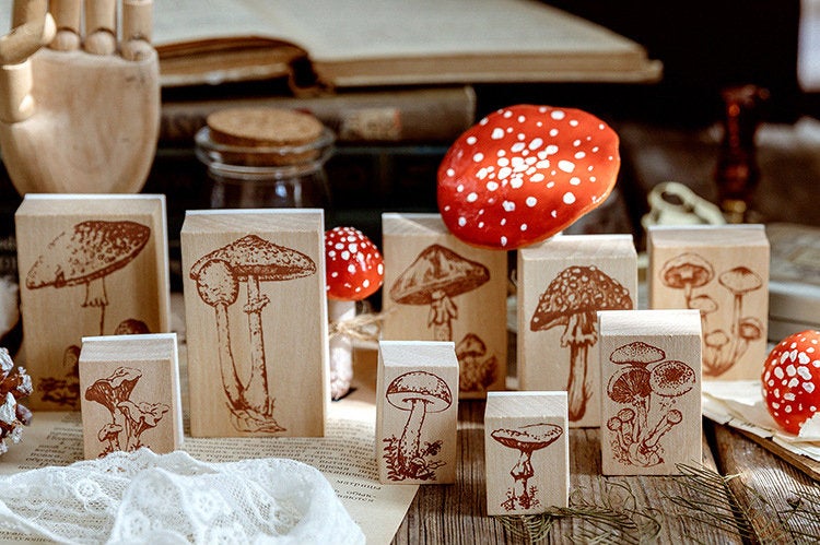 Mushroom Etchings Wooden Stamp
