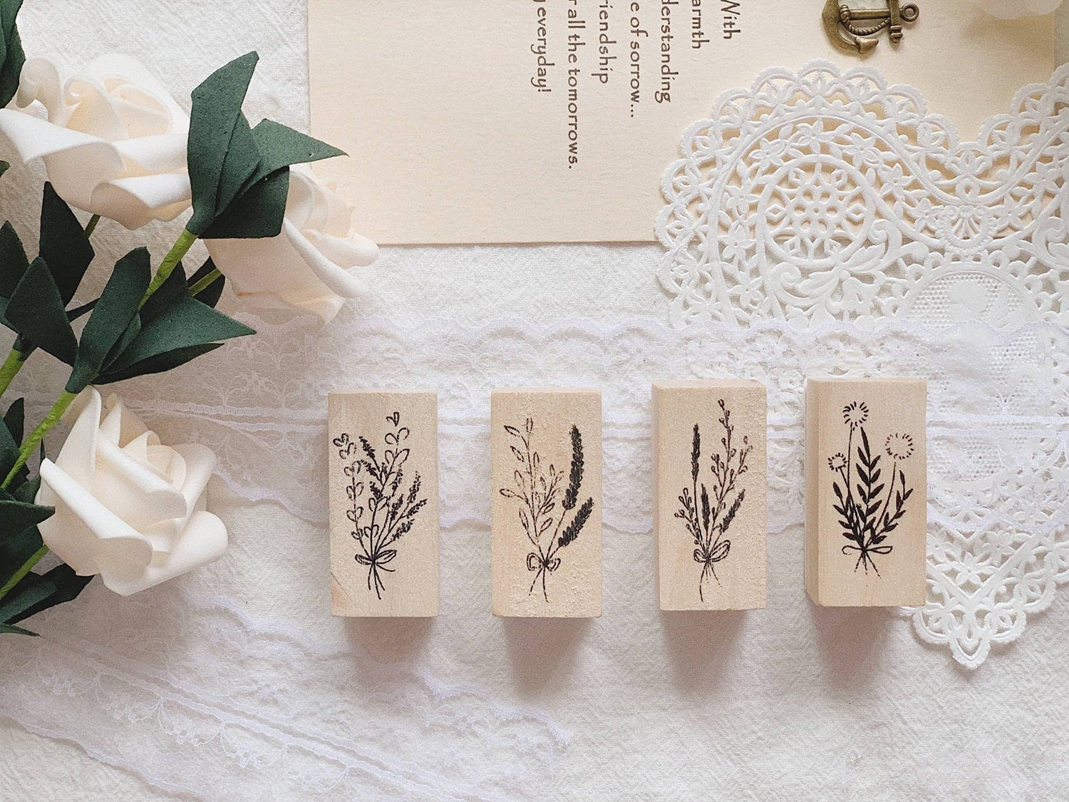 Flower Etchings Wooden Stamp Set