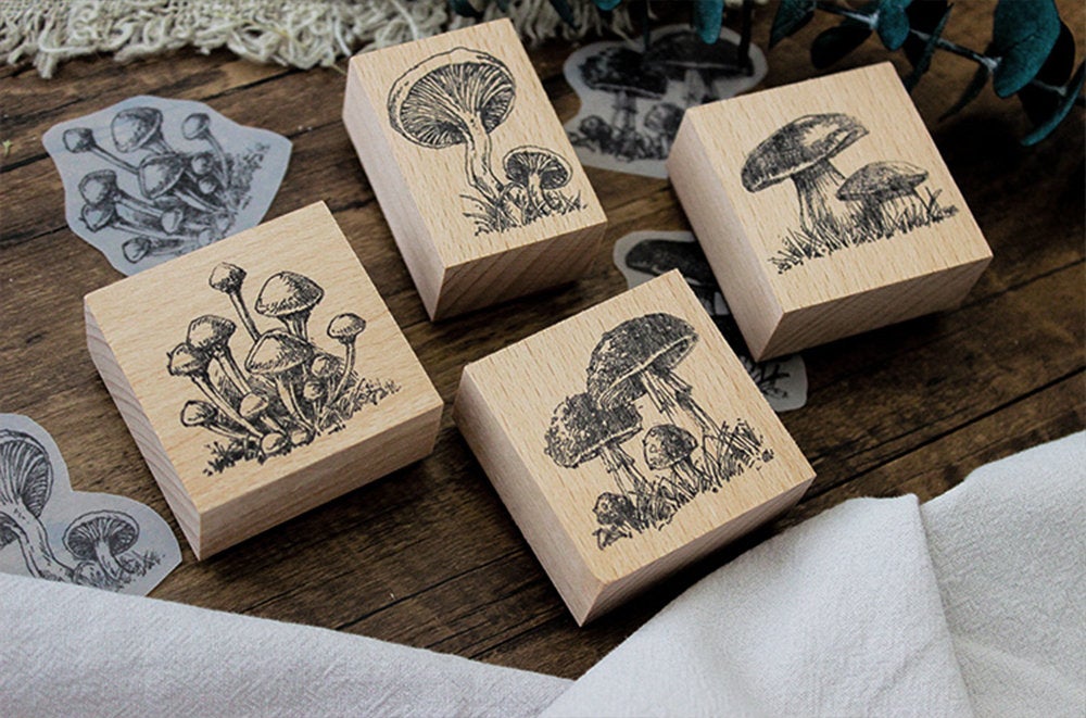 Mushrooms Wooden Stamps Set