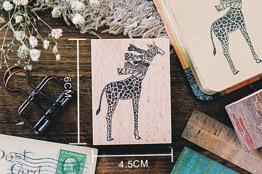 Giraffe Scarves Wooden Rubber Stamp