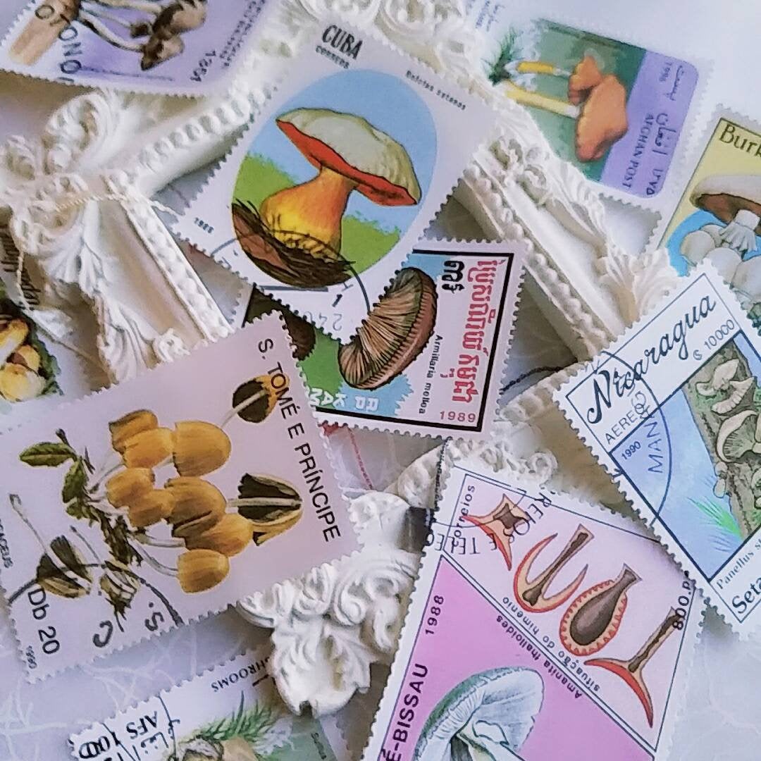 10 Mushroom Themed Mail Stamps