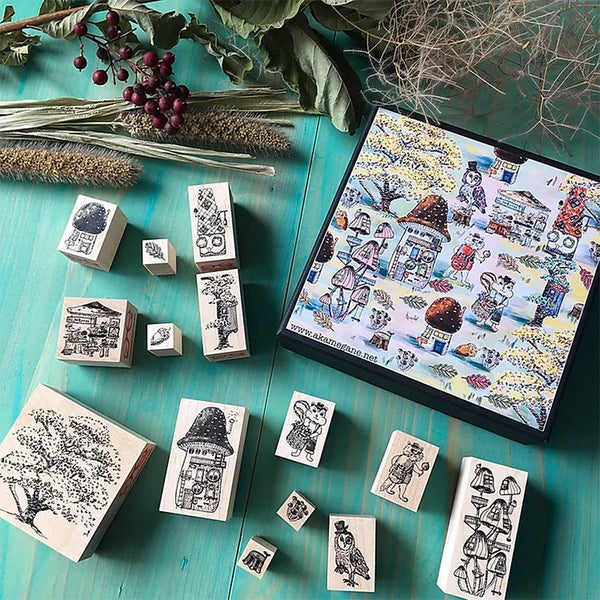 Mushroom House Wooden Stamp