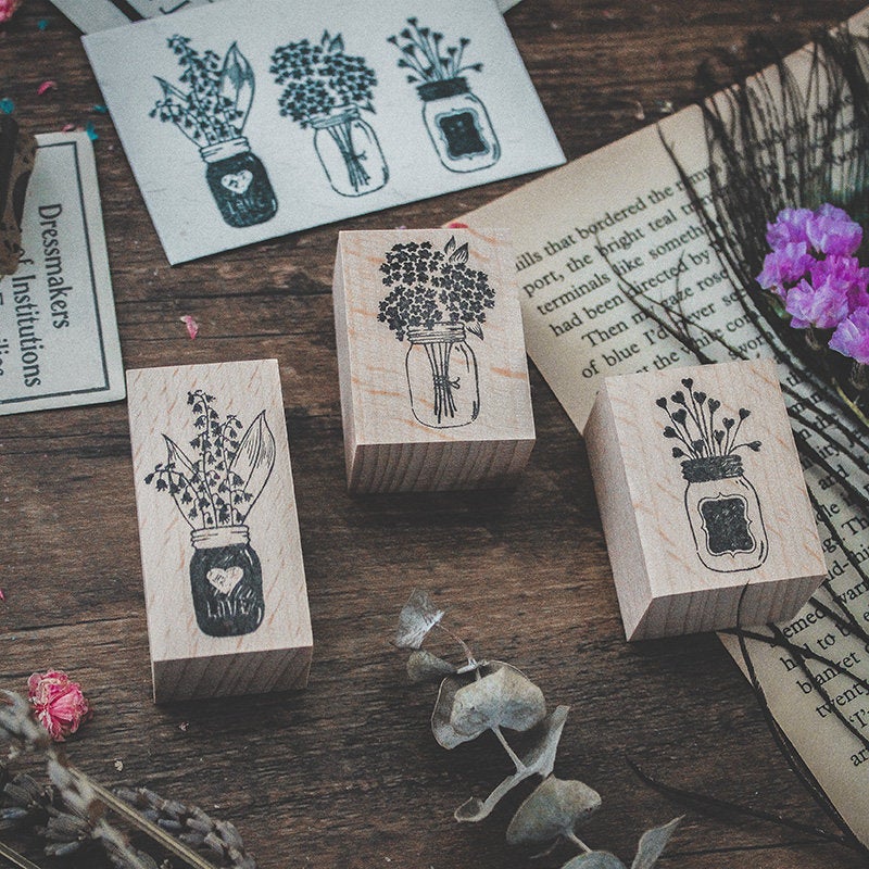 Flower Jars Wooden Stamp Set
