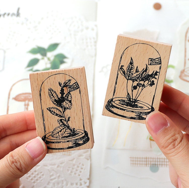 Plants Glass Dome Wooden Stamp