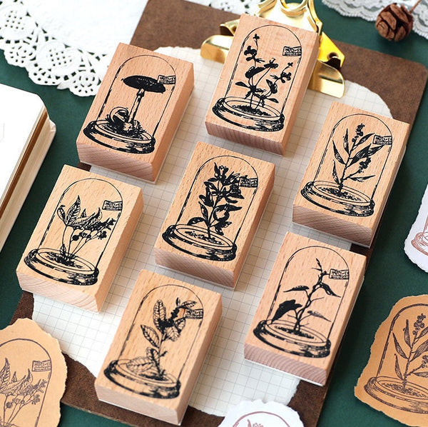 Plants Glass Dome Wooden Stamp