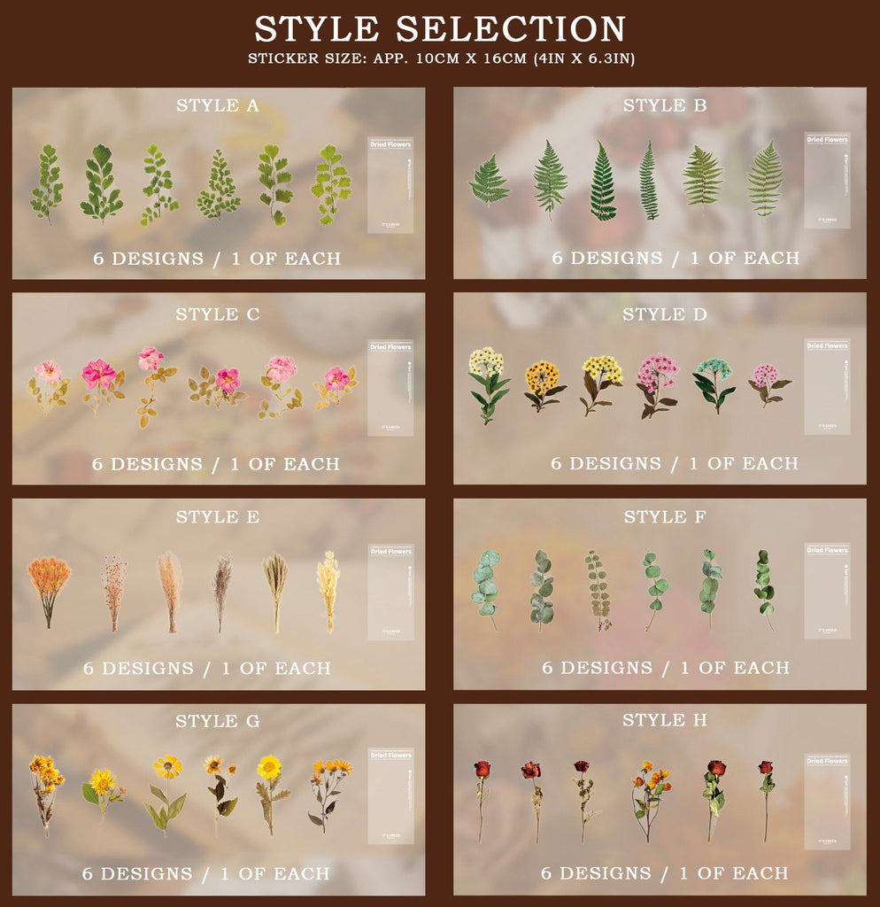 Extra-Large Dried Flowers Clear Stickers