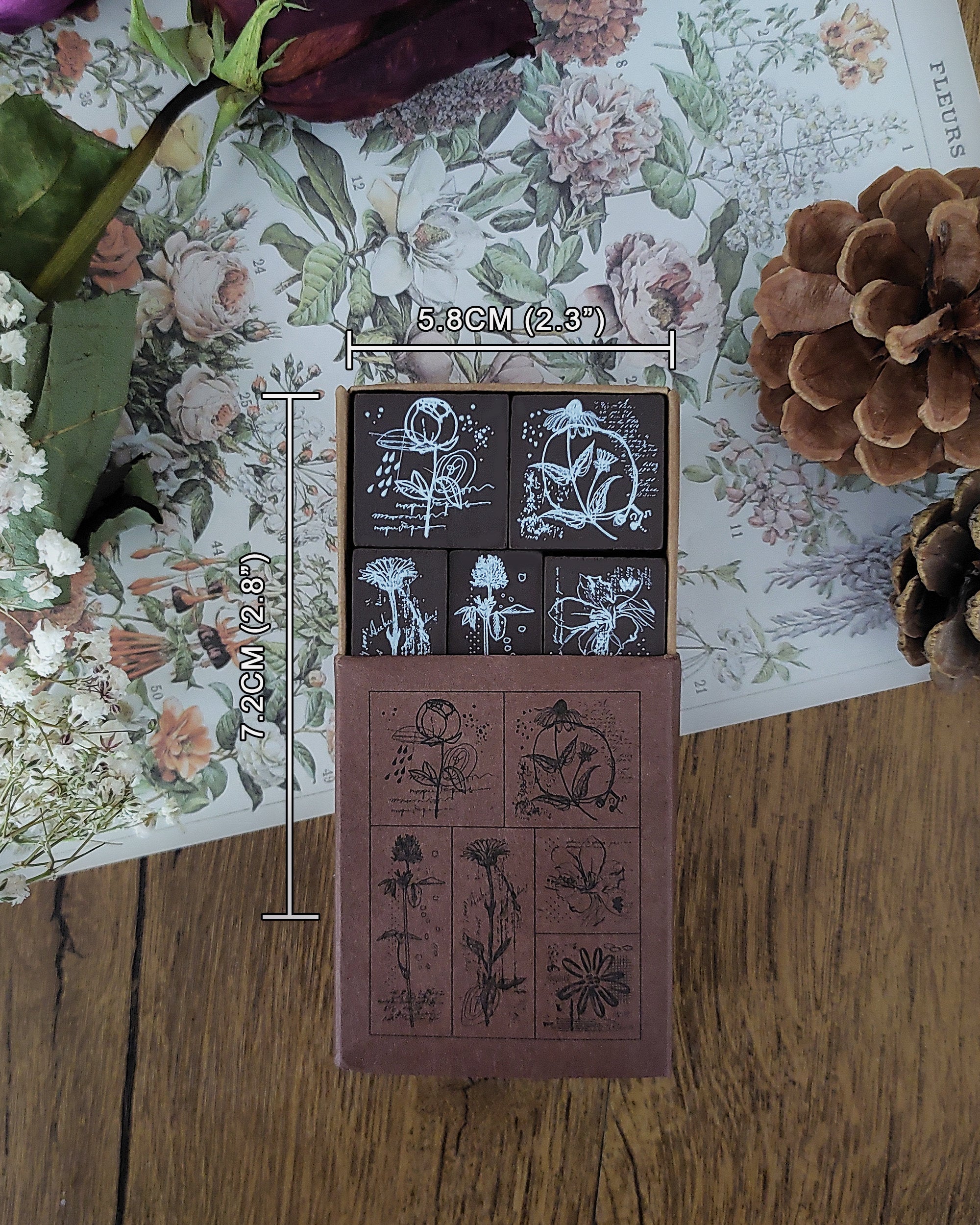 Floral Motifs Mini Wooden Stamps Set