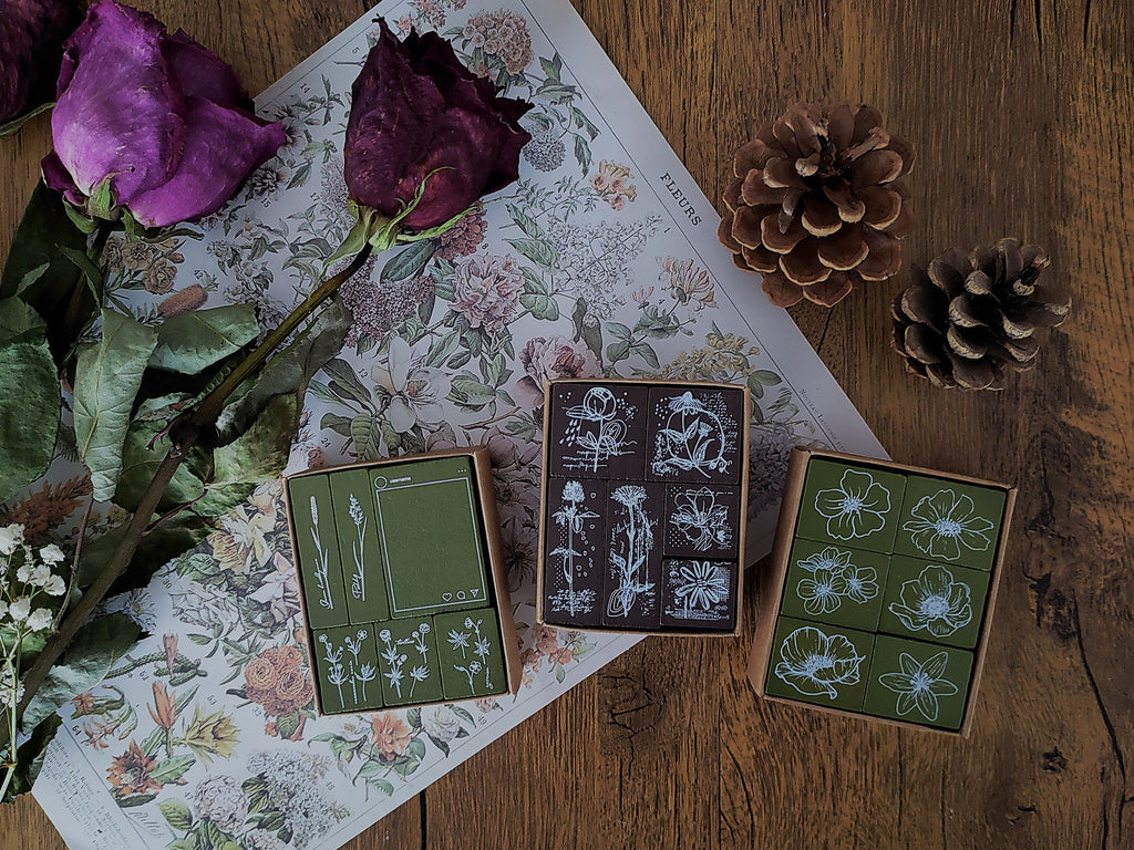 Floral Motifs Mini Wooden Stamps Set